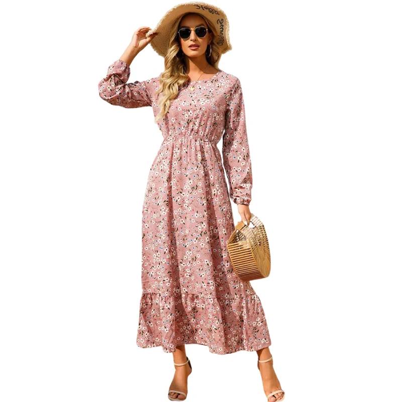 Robe à manches longues col rond à imprimé floral