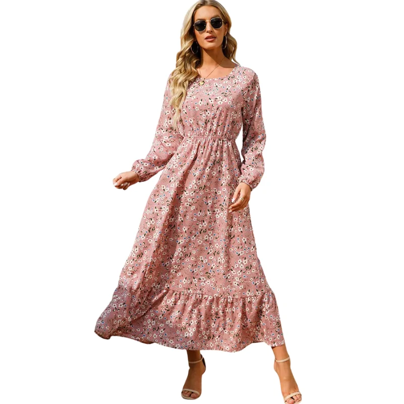 Robe à manches longues col rond à imprimé floral - Image 3