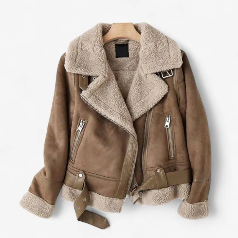 Manteau femme ceinturé zippé à col revers - Image 2