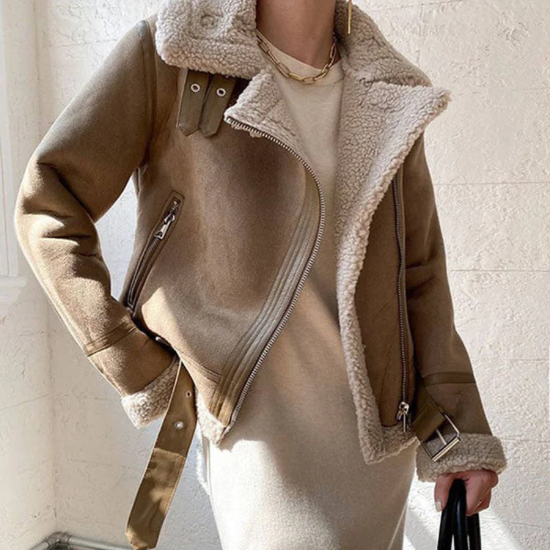 Manteau femme ceinturé zippé à col revers - Image 8