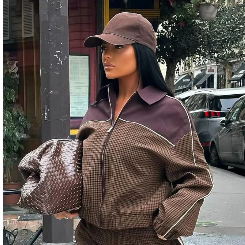 Blouson bomber femme à carreaux avec fermeture éclair - Image 4