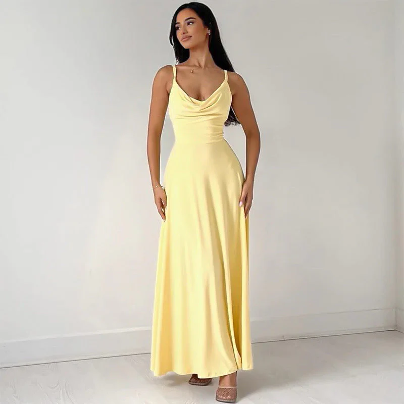 Robe longue femme sans manches décolleté licou - Image 3