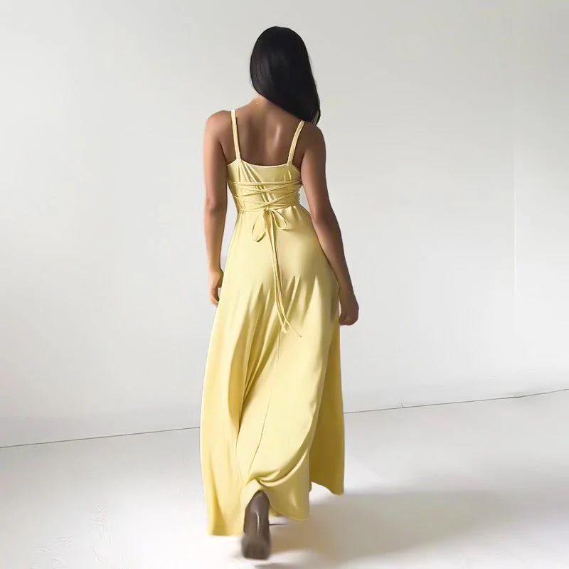Robe longue femme sans manches décolleté licou - Image 4