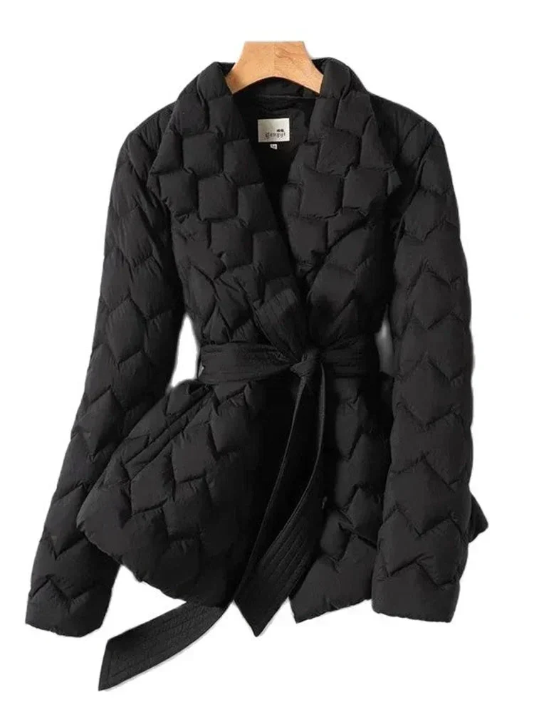 Veste matelassée chic avec ceinture à la taille pour la chaleur hivernale