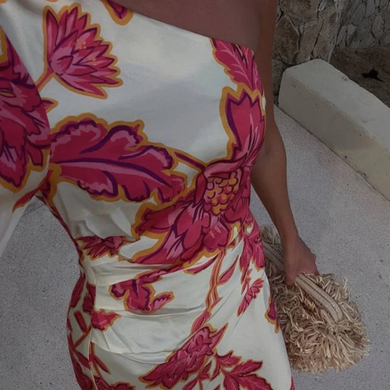 Robe longue asymétrique à imprimé fleuri avec manche longue - Image 5