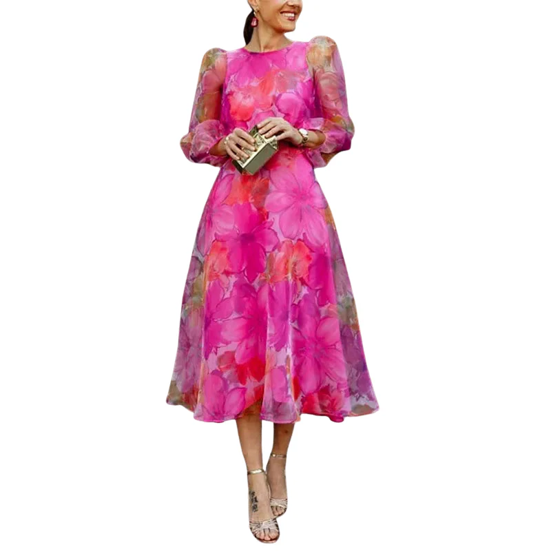 Robe à manches longues col rond à imprimé floral