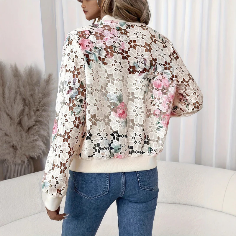 Arlena – Veste zippée à manches longues avec imprimé floral et empiècements en mesh - Image 3