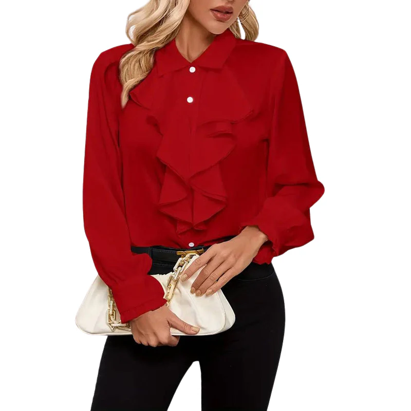 Blouse boutonnée avec col à volants et manches bouffantes - Image 3