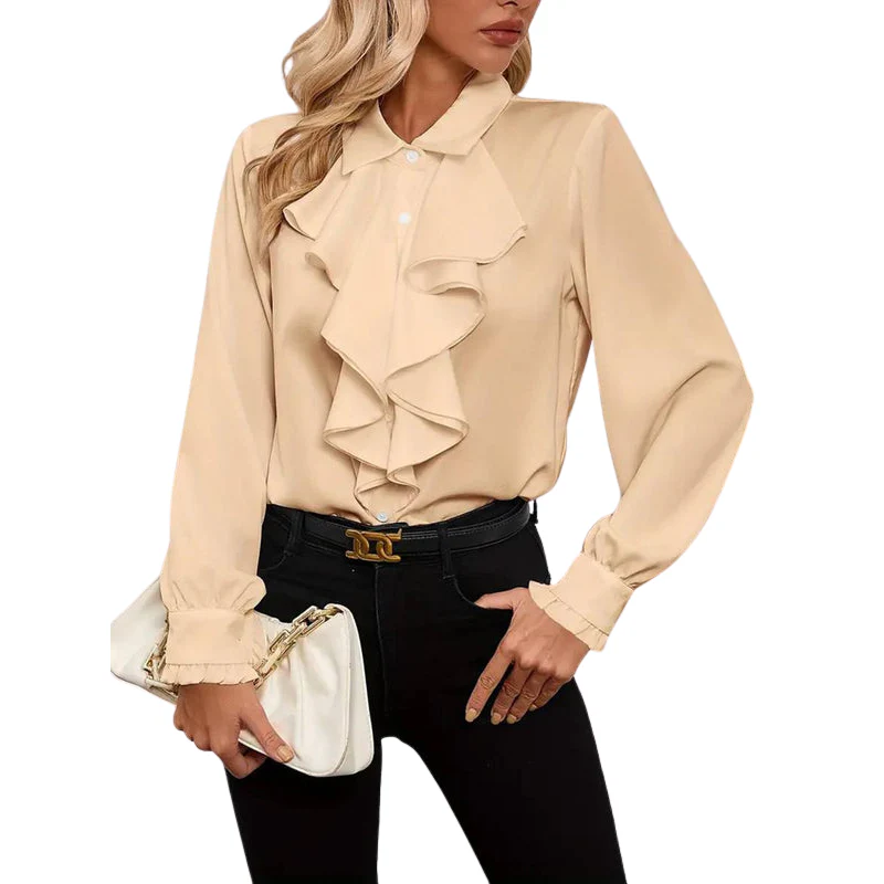 Blouse boutonnée avec col à volants et manches bouffantes - Image 4