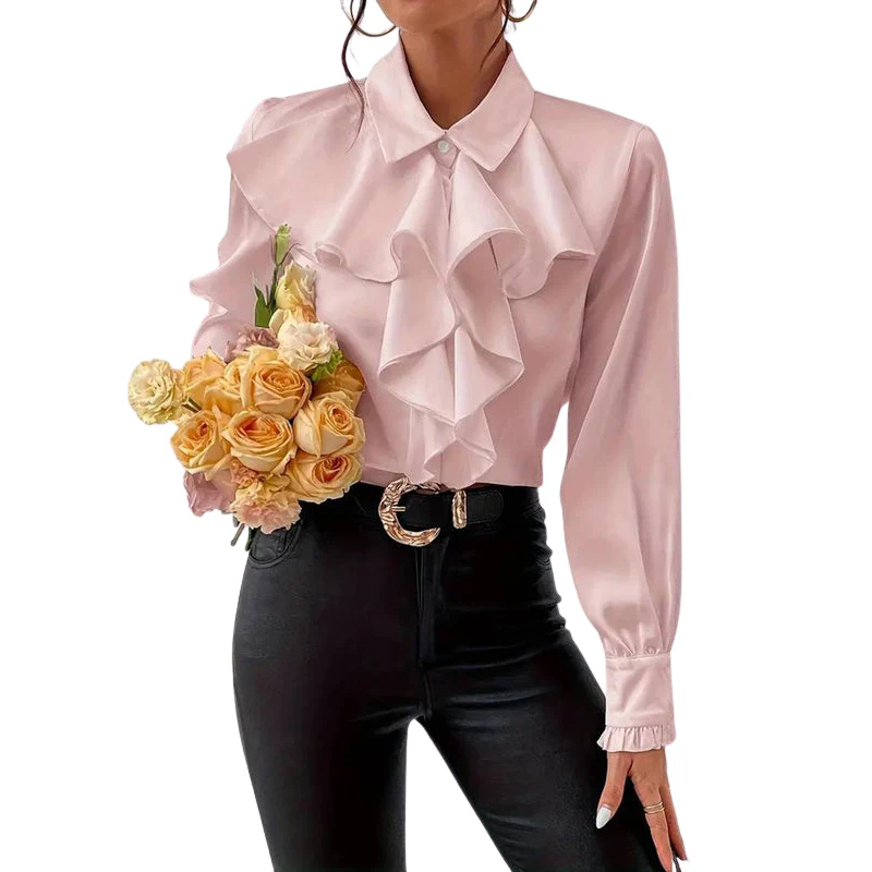 Blouse boutonnée avec col à volants et manches bouffantes - Image 5