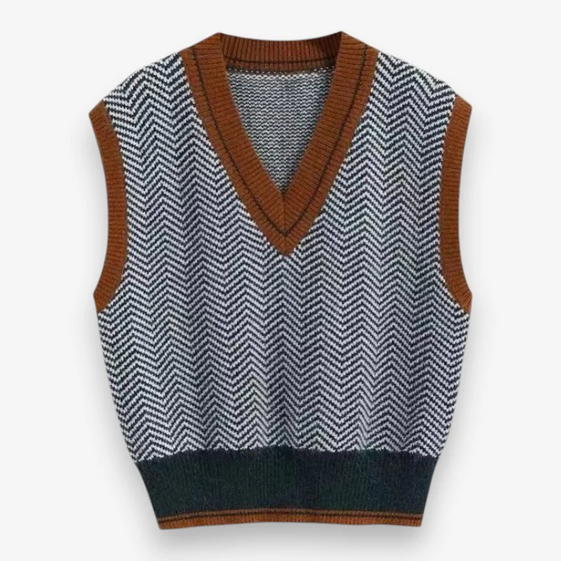 Aura – Gilet à col en V en maille zigzag avec bretelles