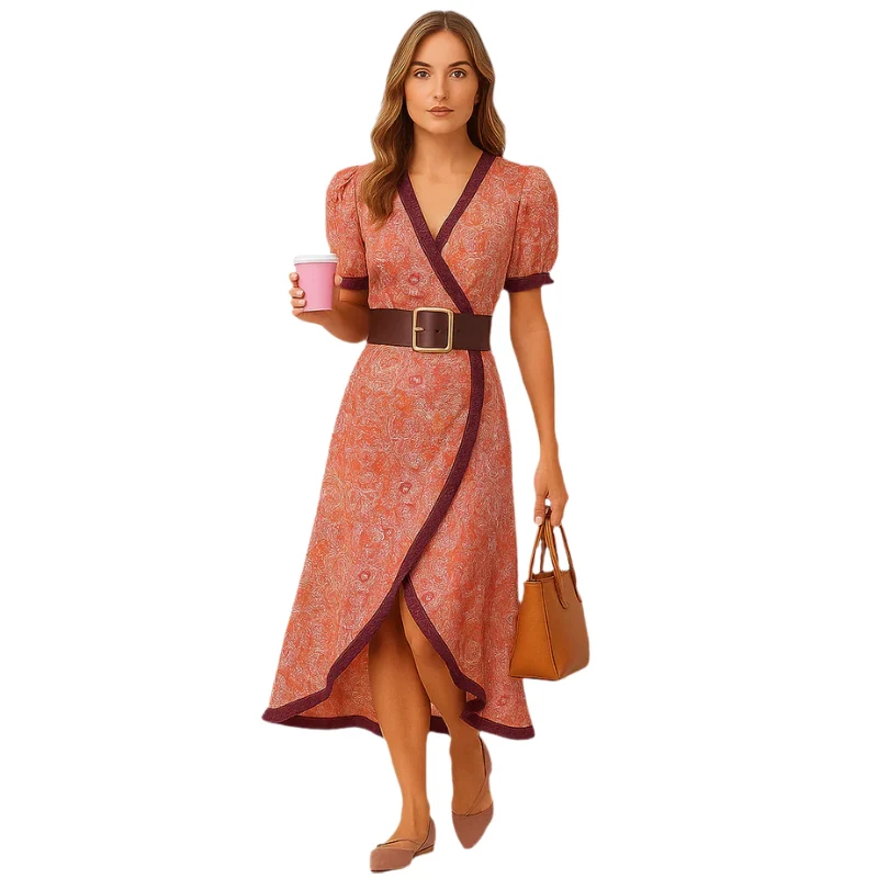 Robe maxi à manches courtes avec ceinture à la taille