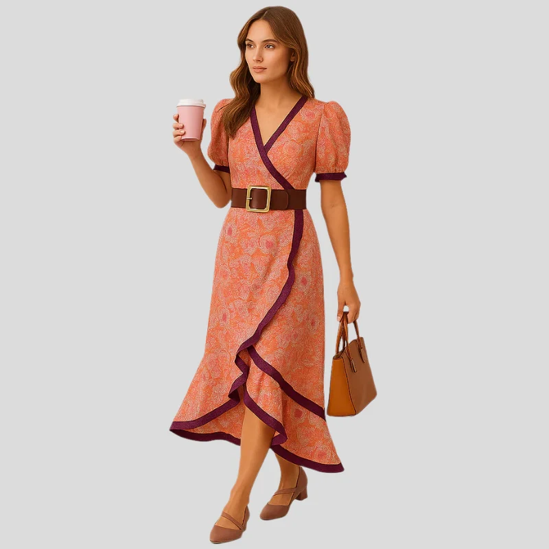 Robe maxi à manches courtes avec ceinture à la taille - Image 2