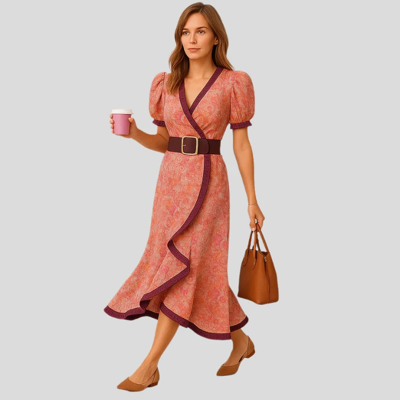 Robe maxi à manches courtes avec ceinture à la taille - Image 3