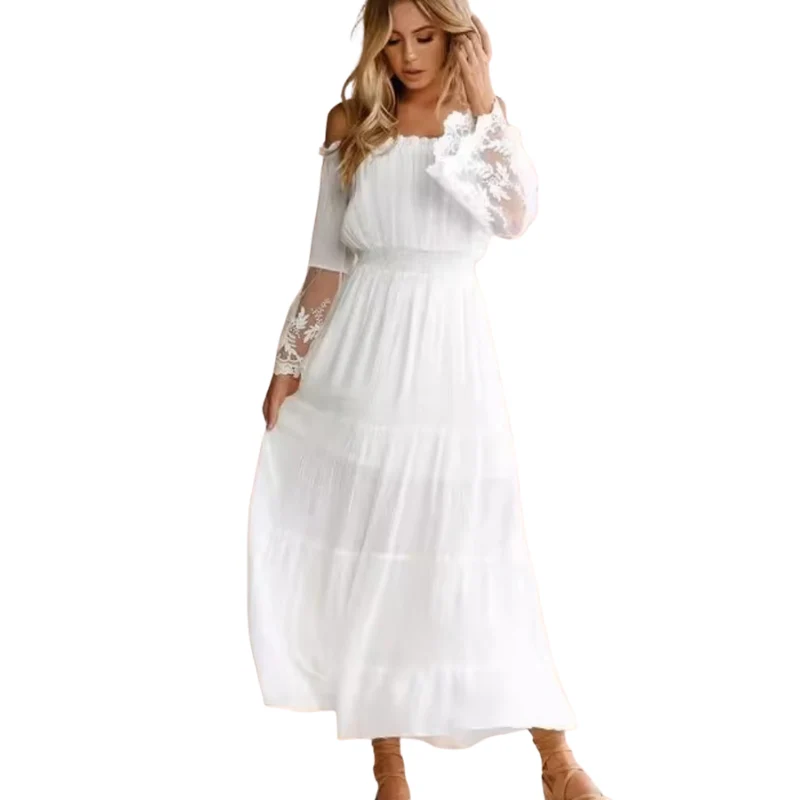 Robe maxi épaules dénudées manches longues
