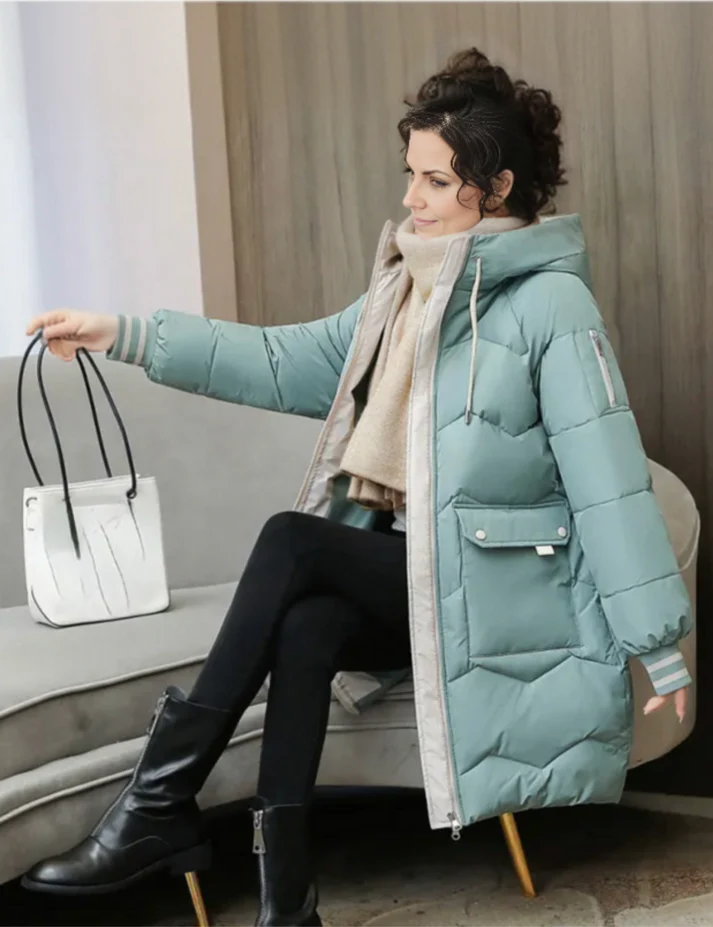 Veste Parka d'hiver mi-longue chic avec capuche - Image 3