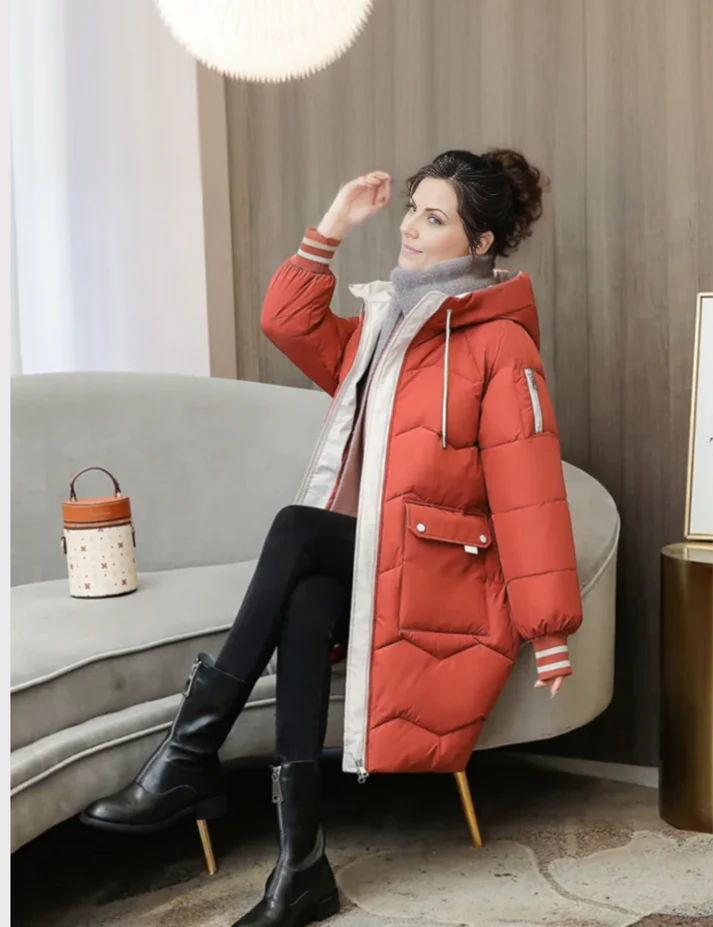 Veste Parka d'hiver mi-longue chic avec capuche - Image 4