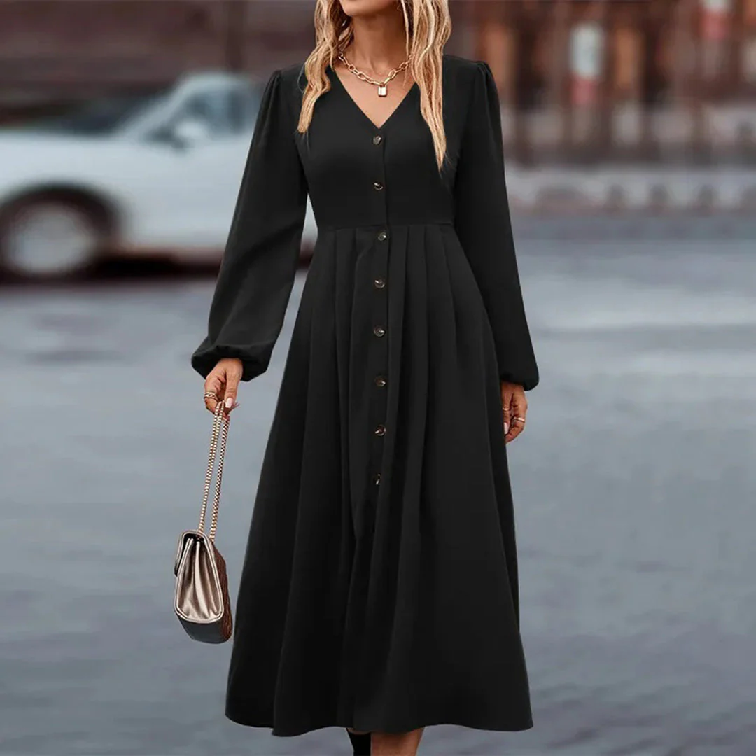 Robe maxi femme manches longues décolleté en V