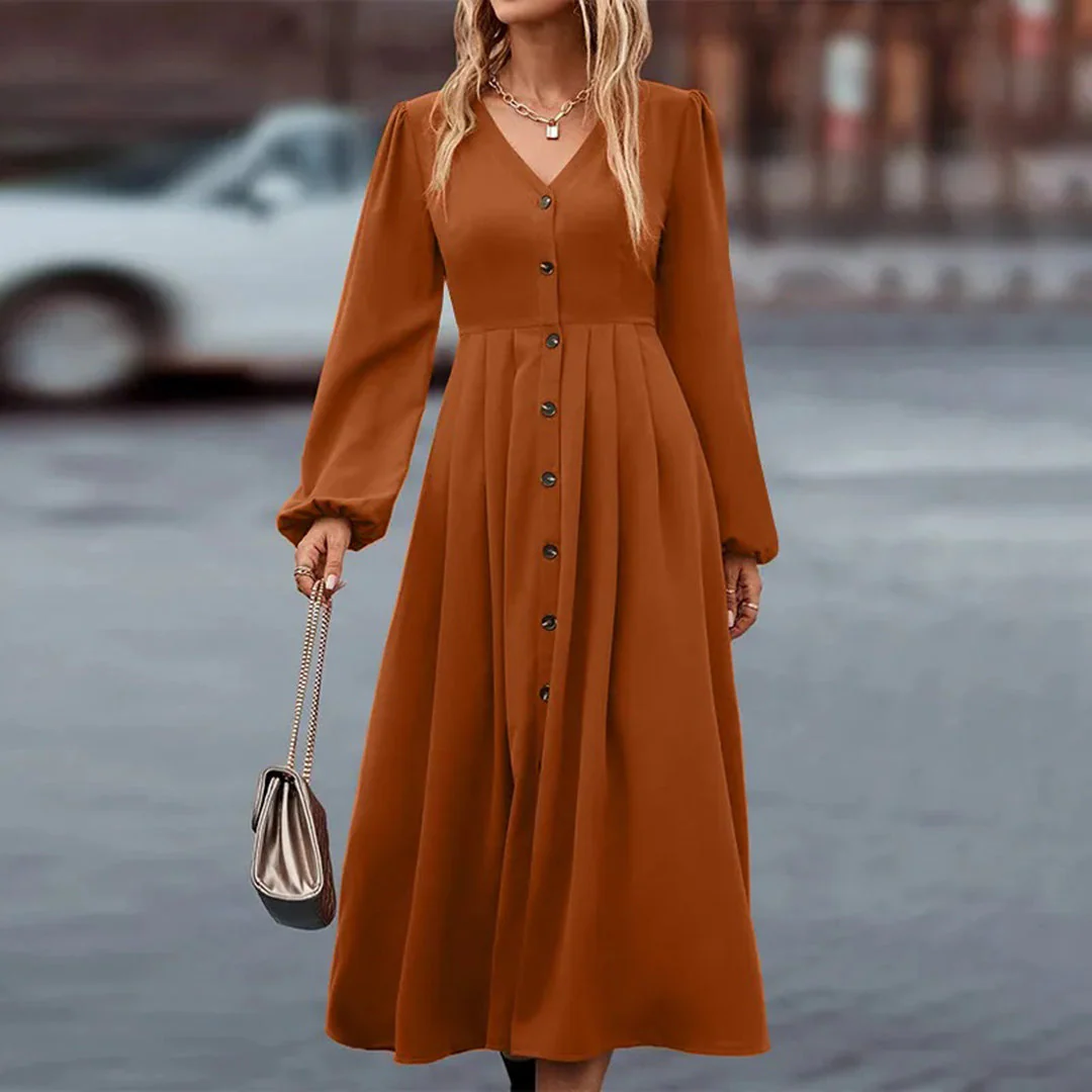 Robe maxi femme manches longues décolleté en V - Image 3