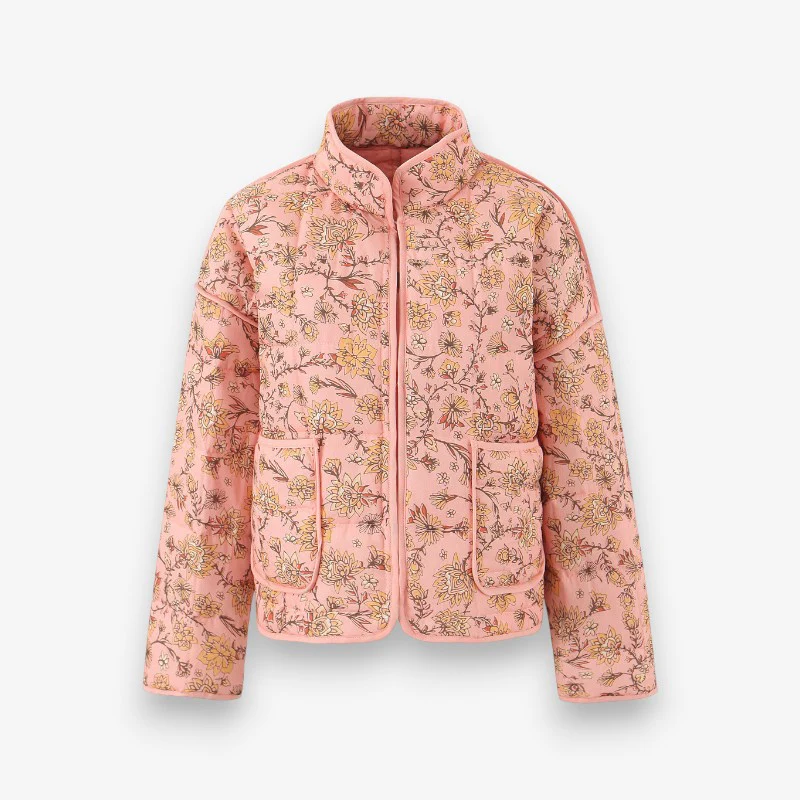 Dames oversized jas met bloemenprint en hoge kraag