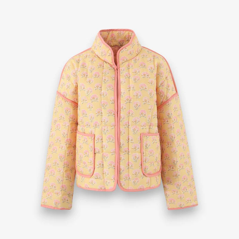 Dames oversized jas met bloemenprint en hoge kraag - Image 2