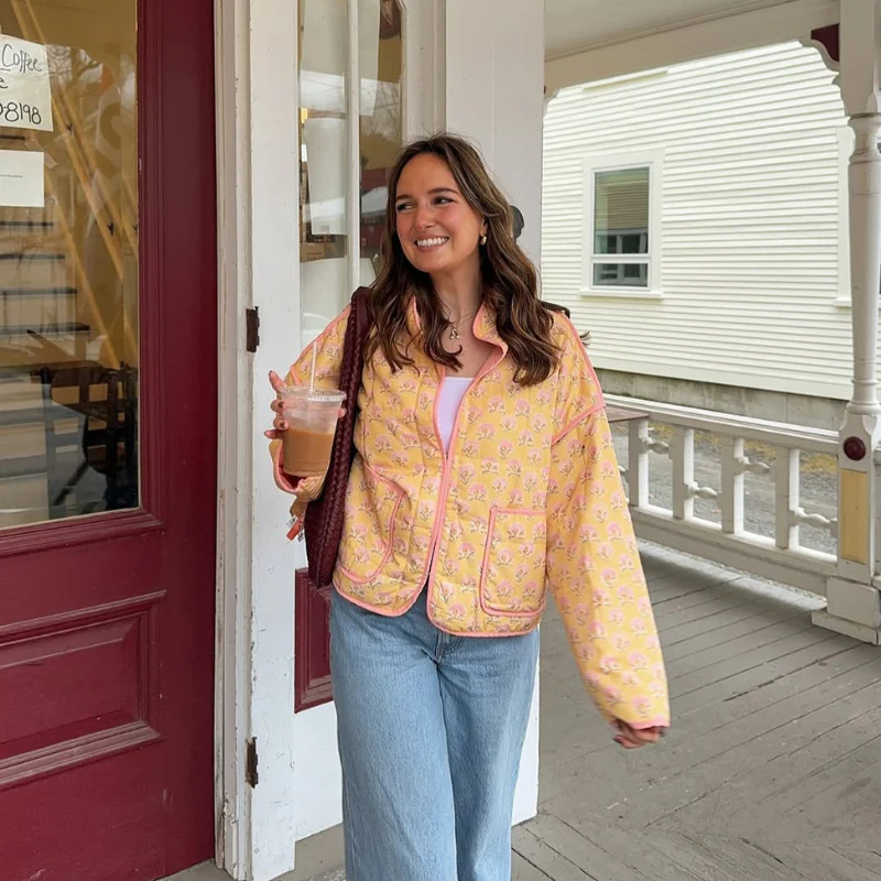 Dames oversized jas met bloemenprint en hoge kraag - Image 3