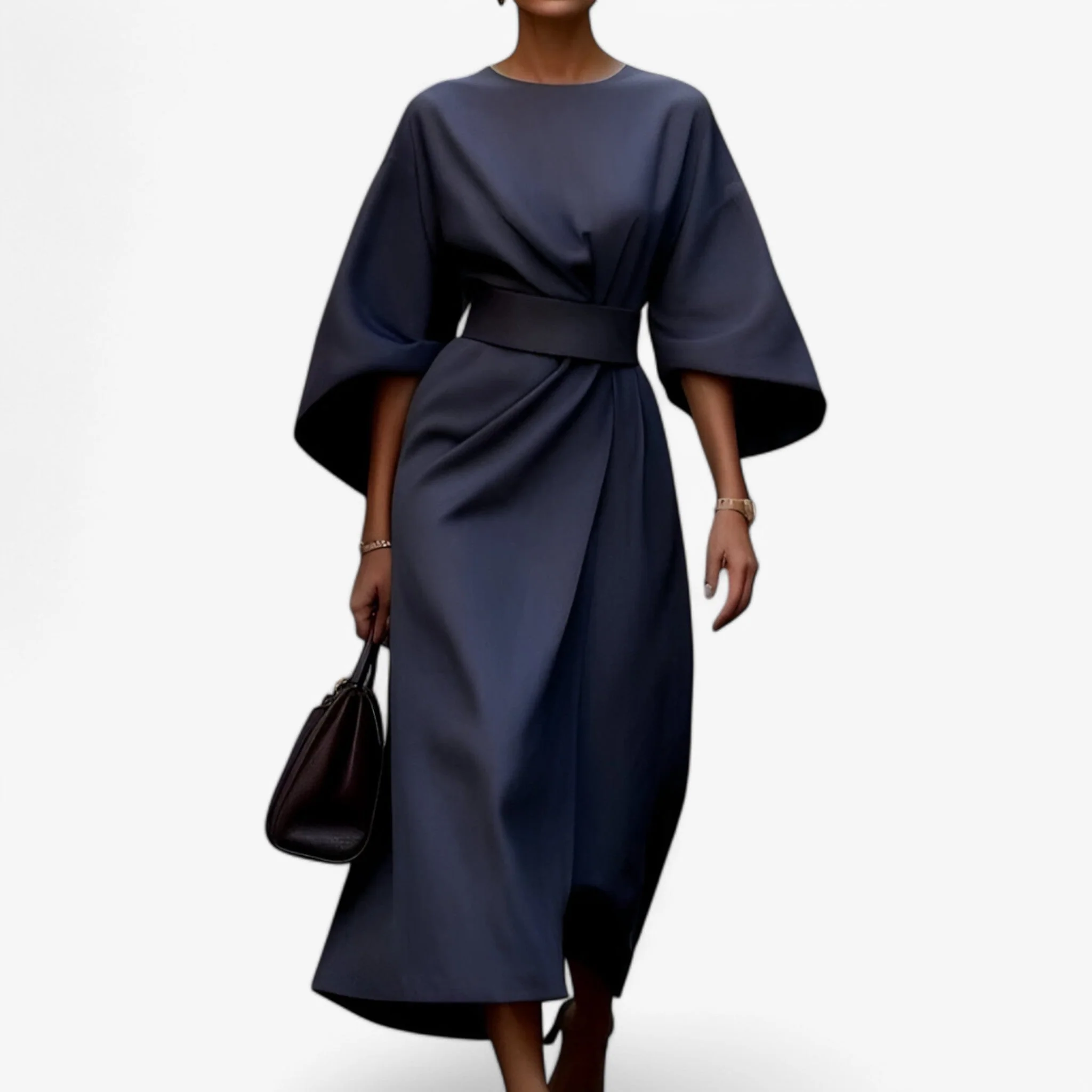 Robe midi élégante à manches chauve-souris