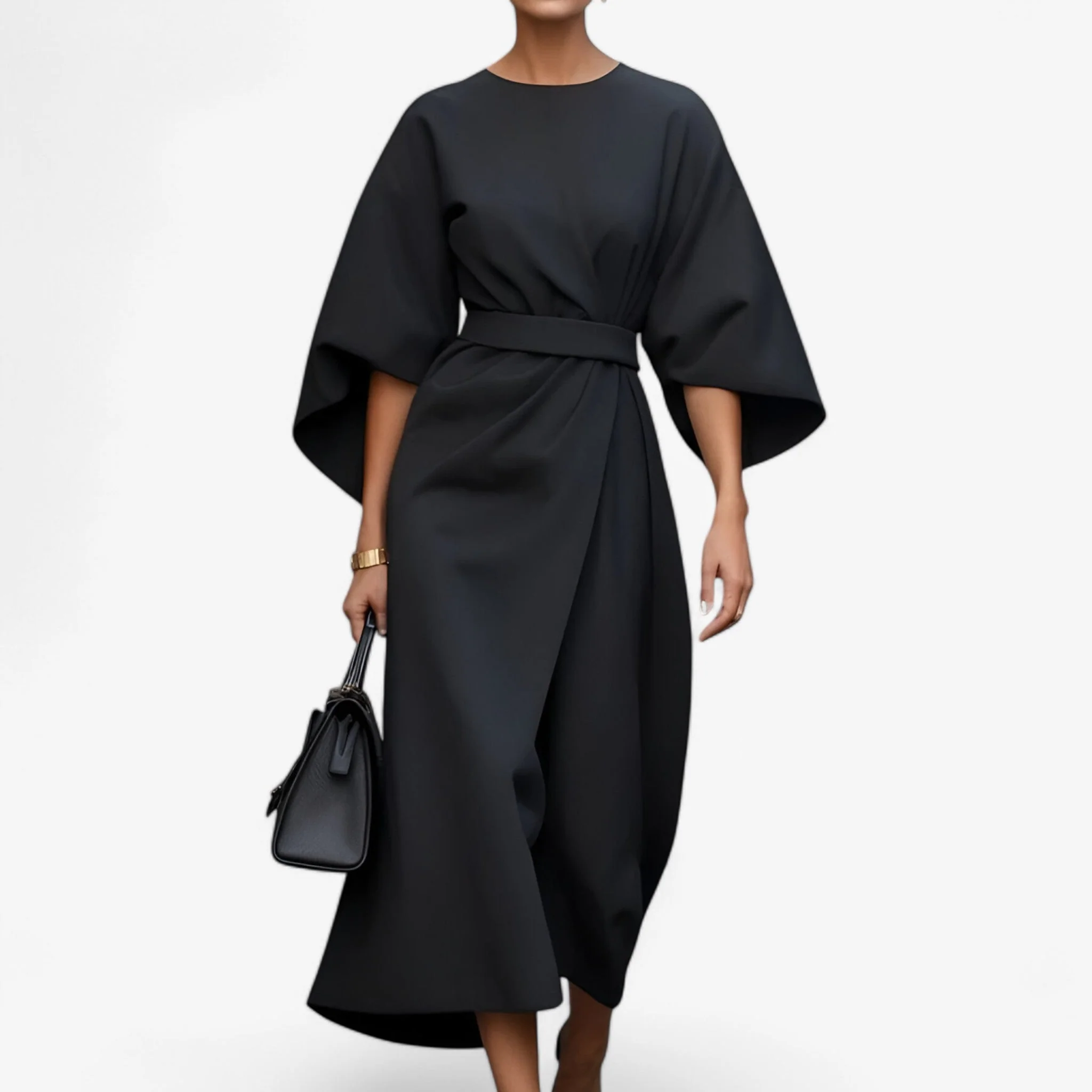 Robe midi élégante à manches chauve-souris - Image 3