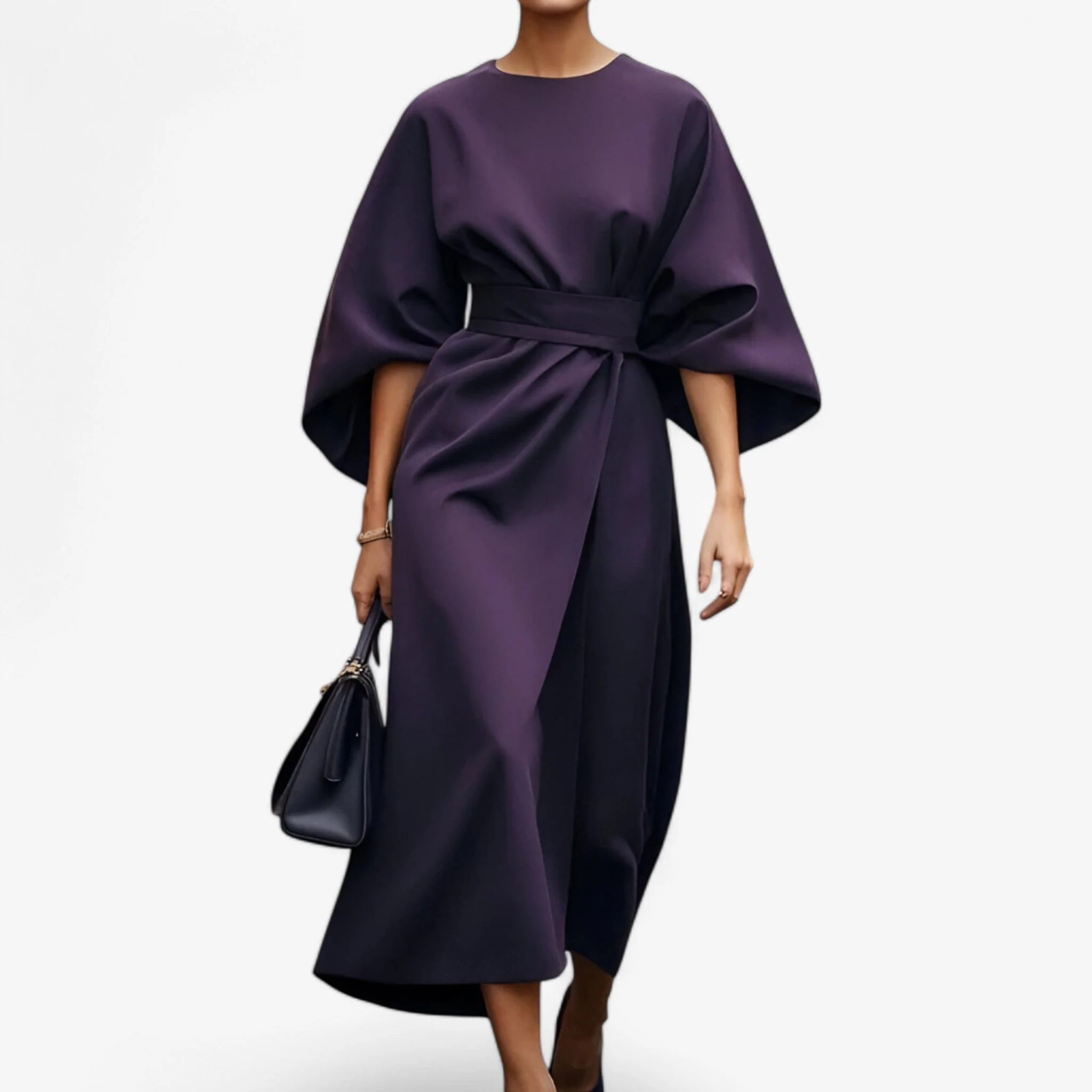 Robe midi élégante à manches chauve-souris - Image 6