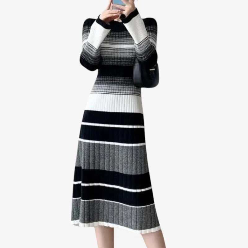 Robe pull femme ajustée manches longues col rond