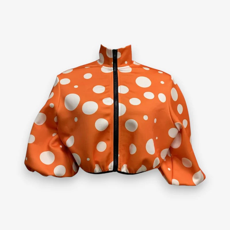 Veste courte femme zippée à pois col montant