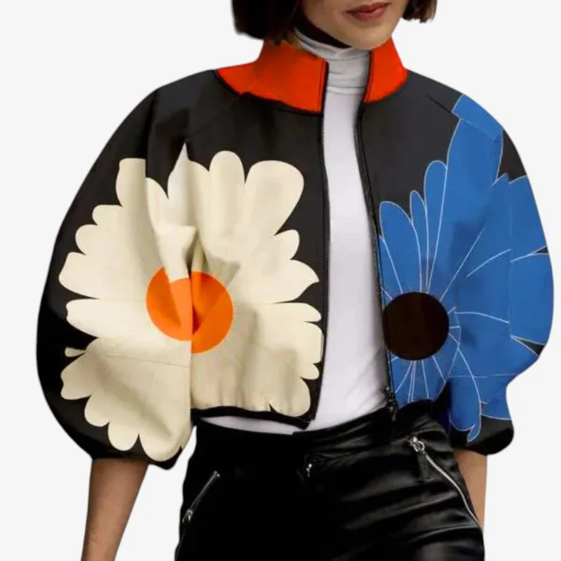 Veste courte femme zippée à pois col montant - Image 3