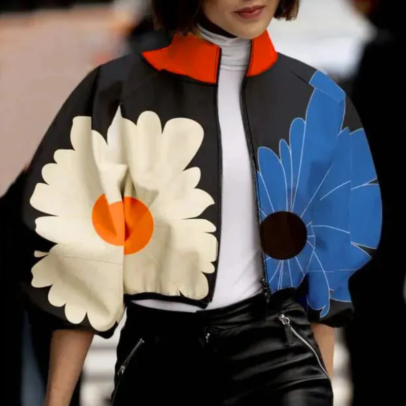 Veste courte femme zippée à pois col montant - Image 5