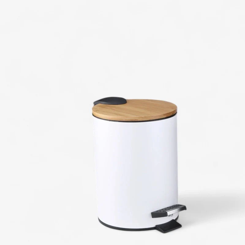Poubelle à pédale compacte avec couvercle bambou