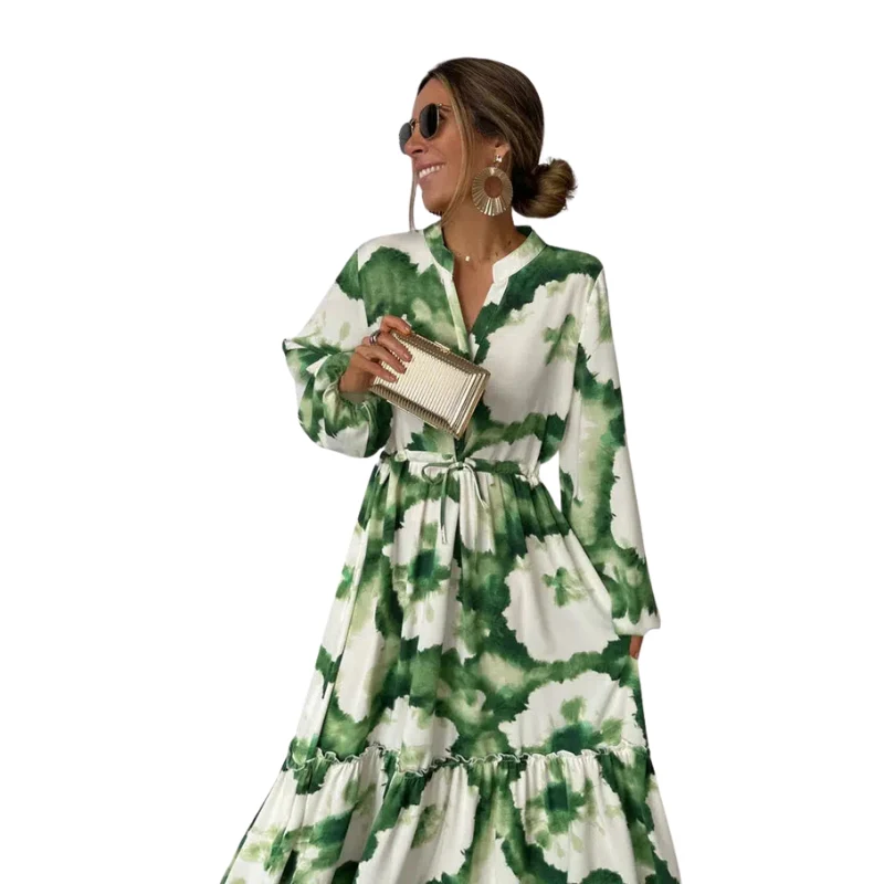 Robe à manches longues col V avec taille ajustable