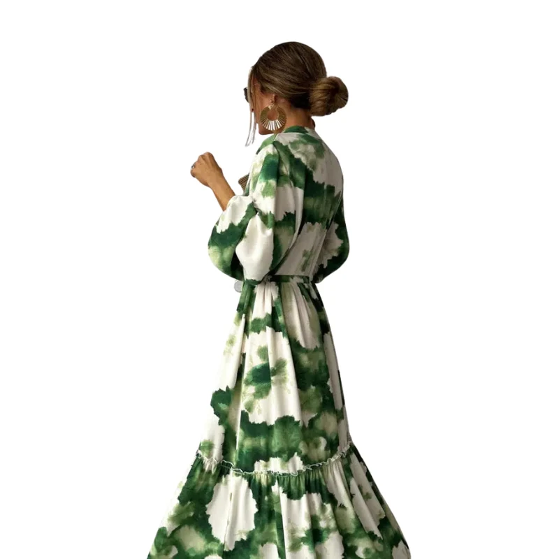Robe à manches longues col V avec taille ajustable - Image 2