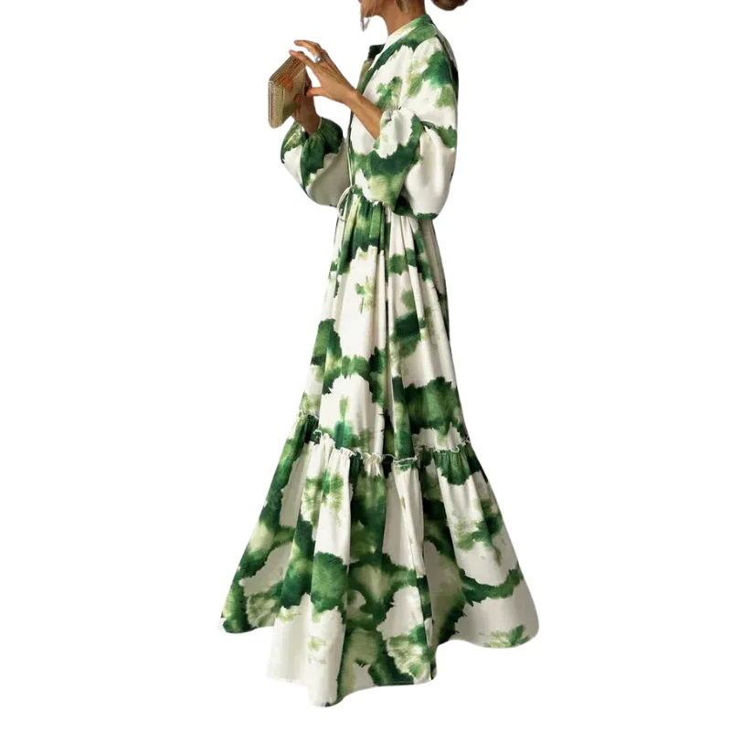 Robe à manches longues col V avec taille ajustable - Image 3