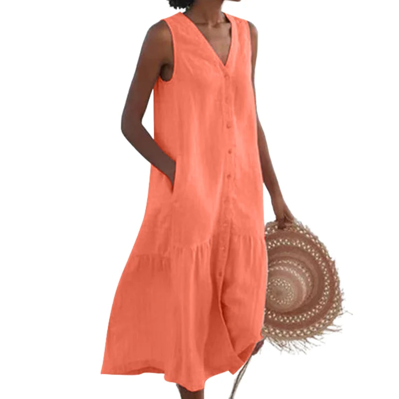 Robe longue sans manches col en V avec poches - Image 3