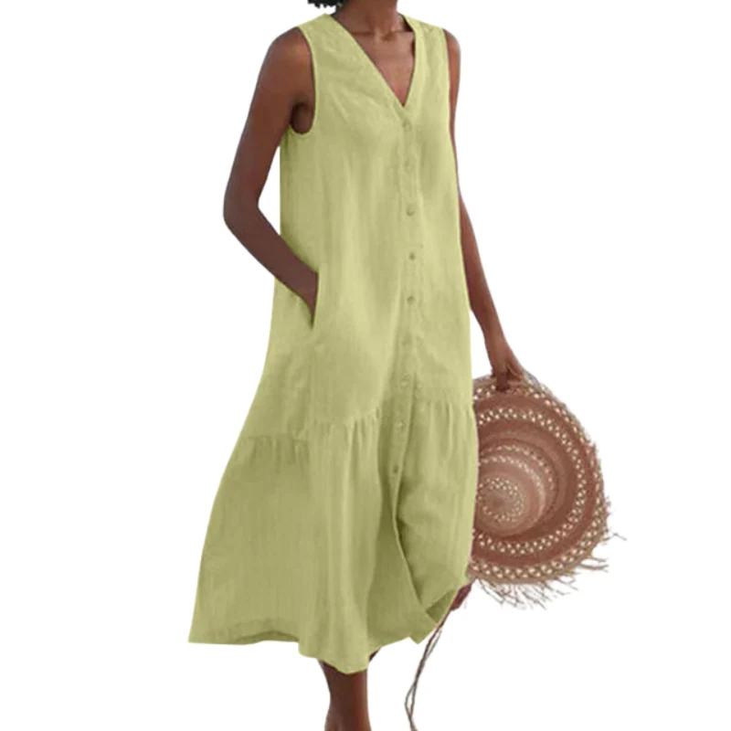 Robe longue sans manches col en V avec poches - Image 5