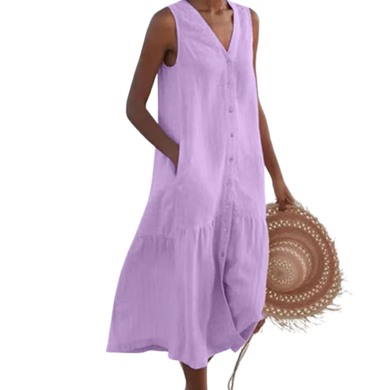 Robe longue sans manches col en V avec poches - Image 6