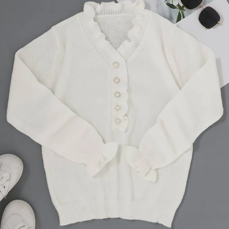Blouse à volants avec boutons décoratifs et manches longues - Image 2