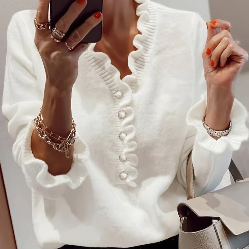 Blouse à volants avec boutons décoratifs et manches longues - Image 4