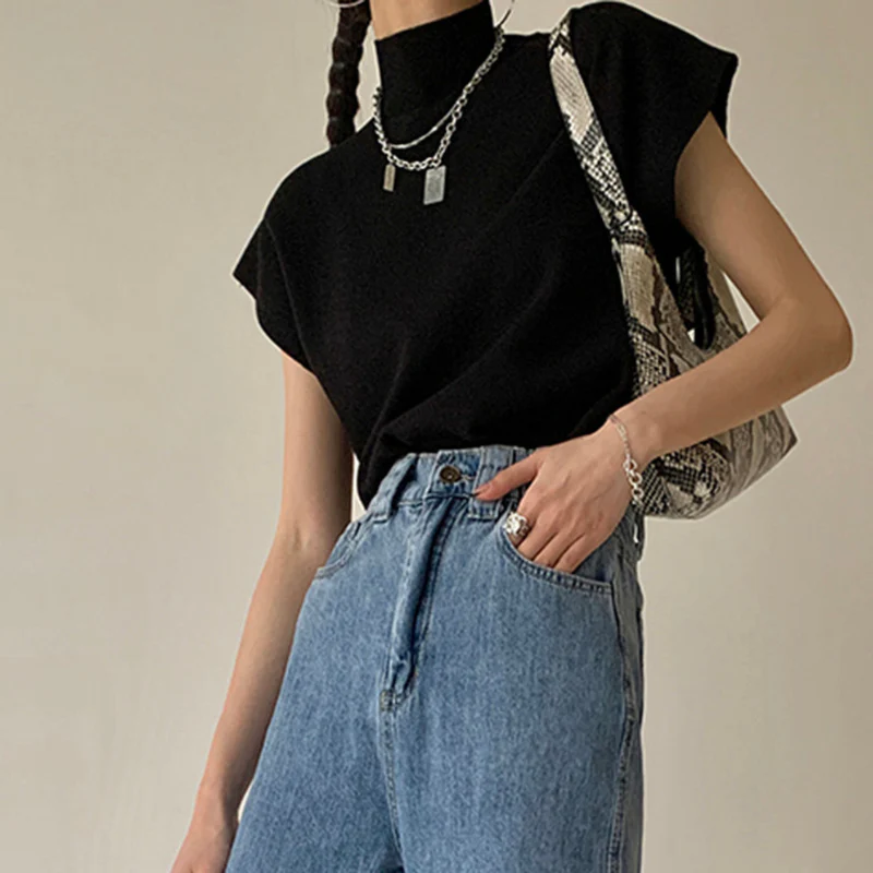 Blouse femme côtelée manches courtes col montant - Image 10