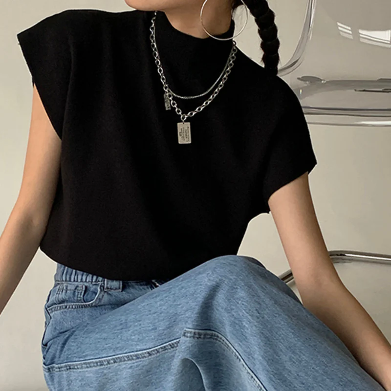 Blouse femme côtelée manches courtes col montant - Image 11
