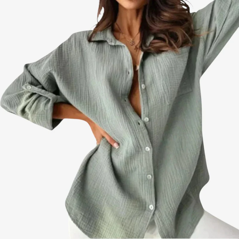 Blouse femme manches longues col rabattu - Image 2