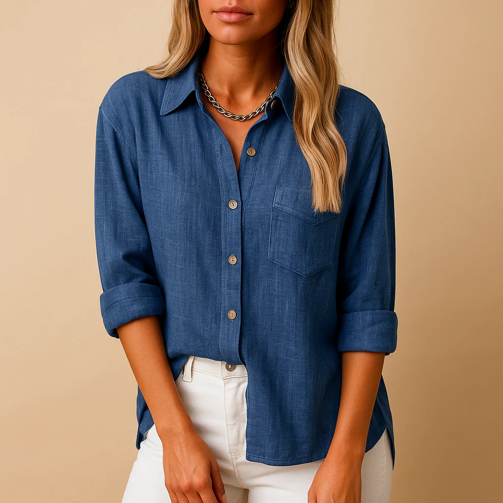 Chemise Boutonnée Décontractée Poche Poitrine
