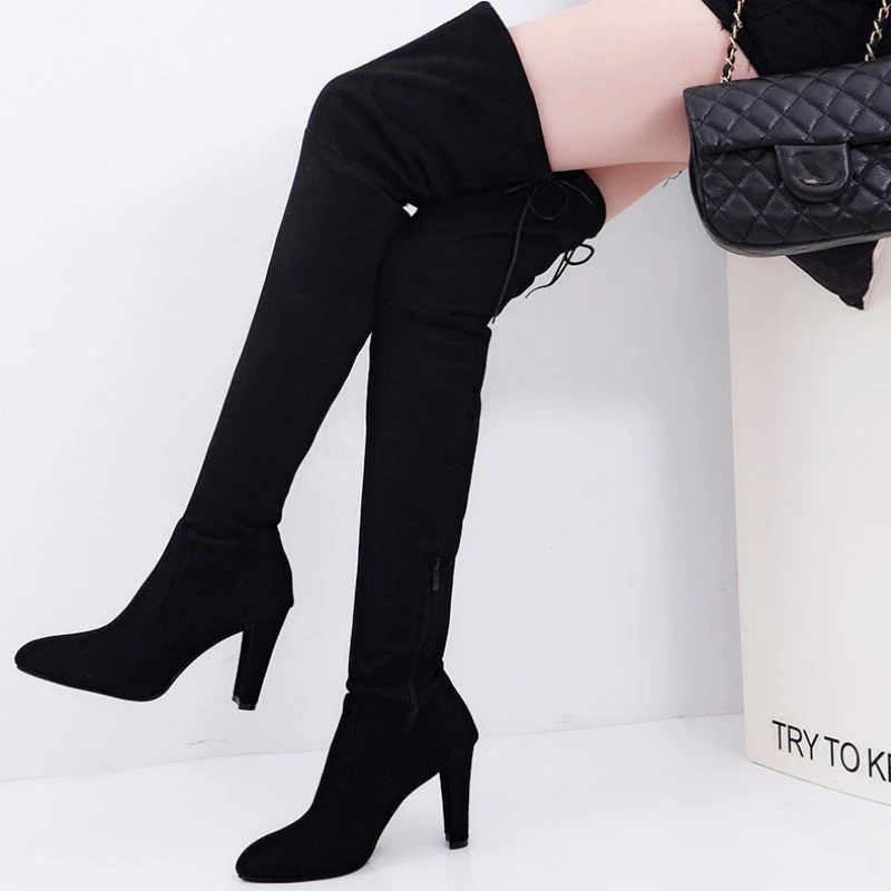 Bottes au-dessus du genou avec talon haut et fermeture éclair latérale - Image 6