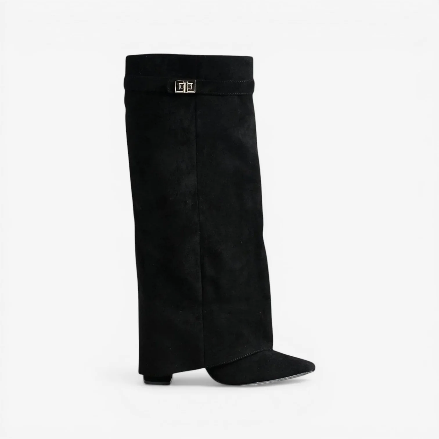 Bottes Hautes en Daim avec Ourlet et Talon Carré