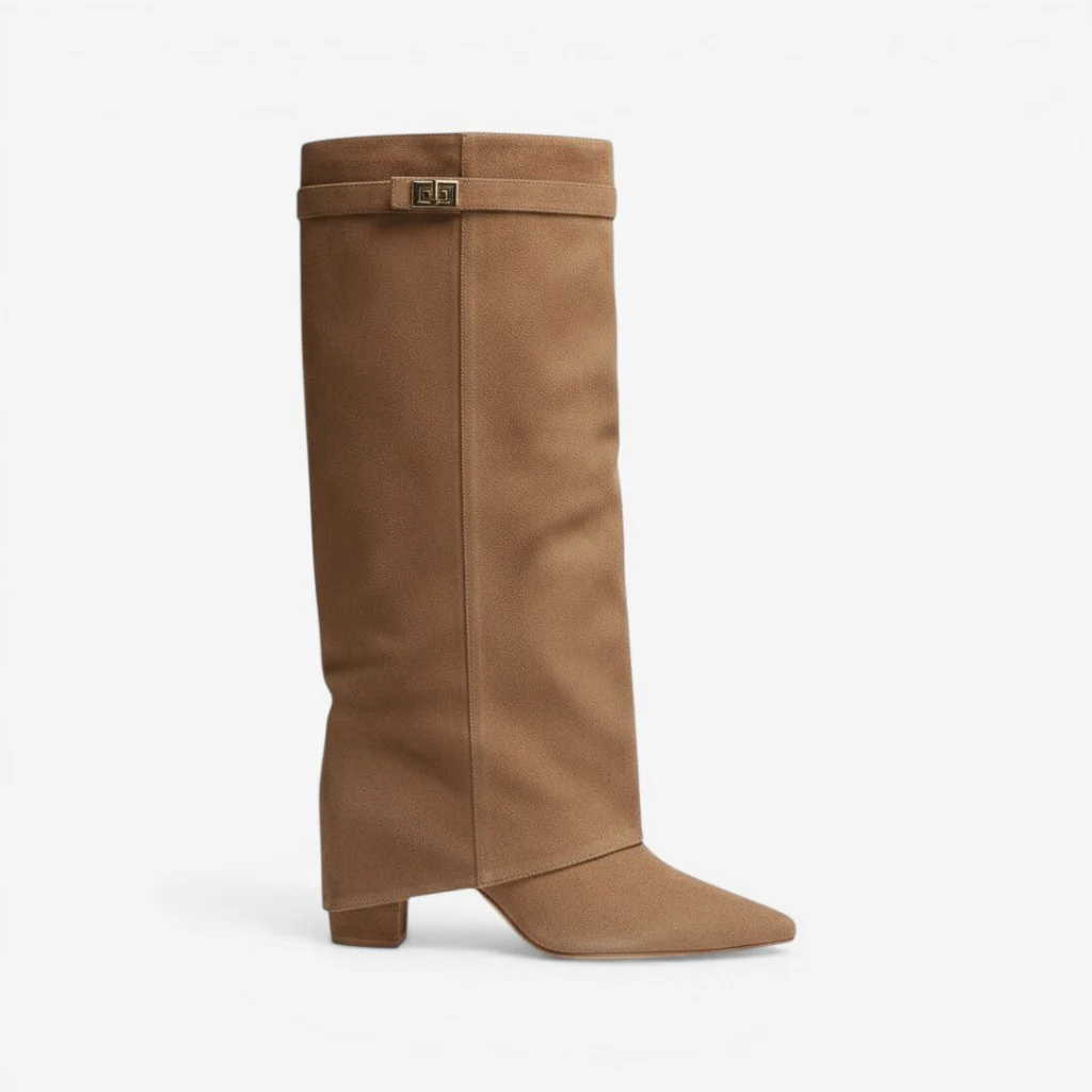 Bottes Hautes en Daim avec Ourlet et Talon Carré - Image 3