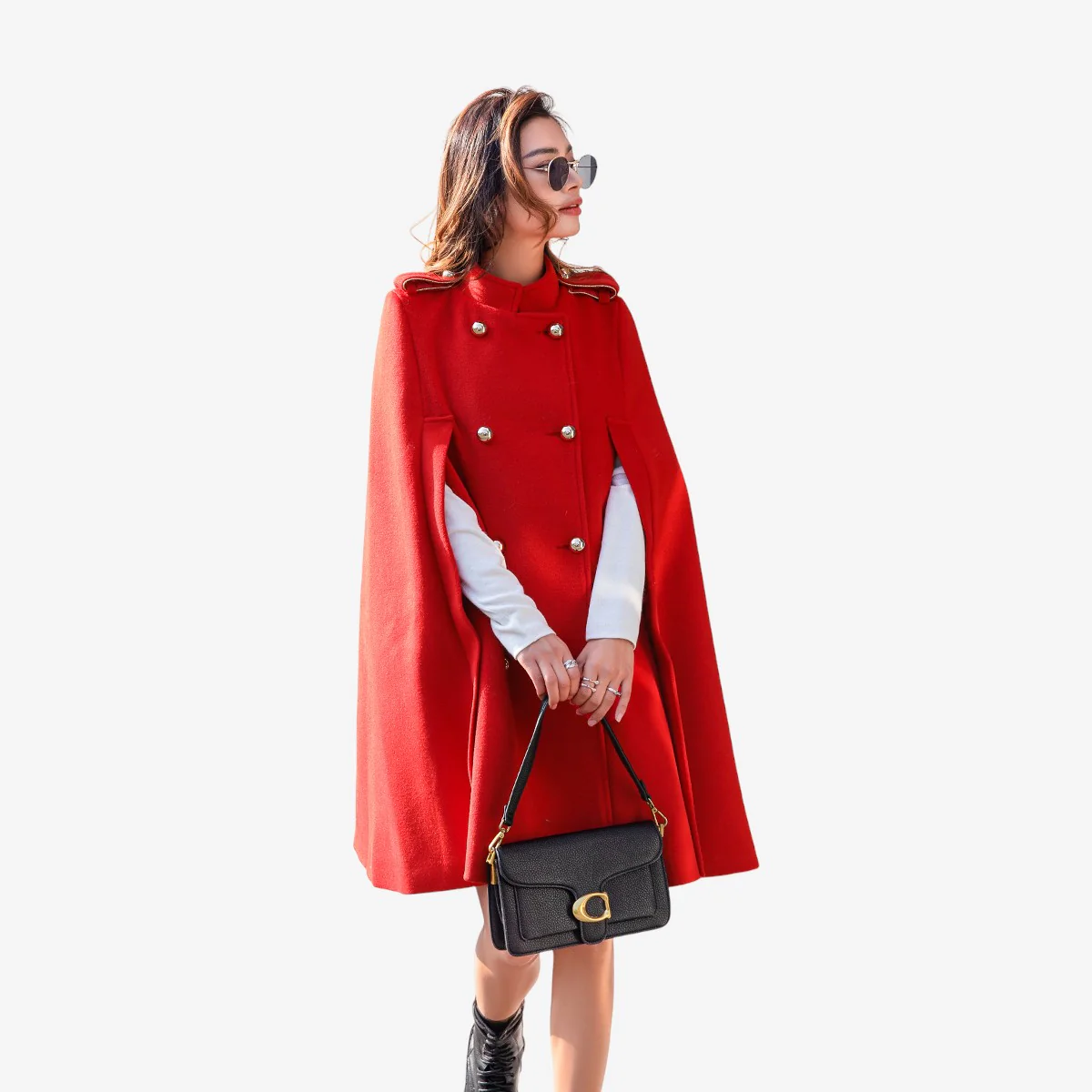 Manteau femme double boutonnage à col montant